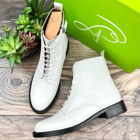 NIB Sam Edelman Nina Lace Up Ankle Combat Boots Bootie White Leather - Picture 2 of 14
